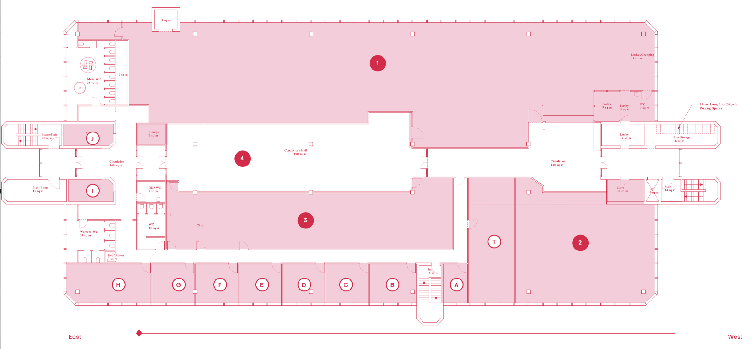 Floor plan of Hackney Depot showing the Main Hall at the centre, studios along the edges and shared facilities