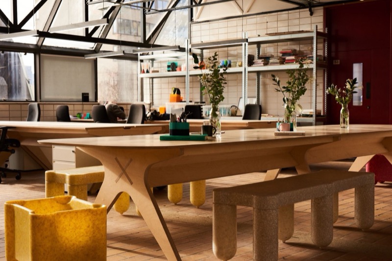Studio interior with plywood furniture